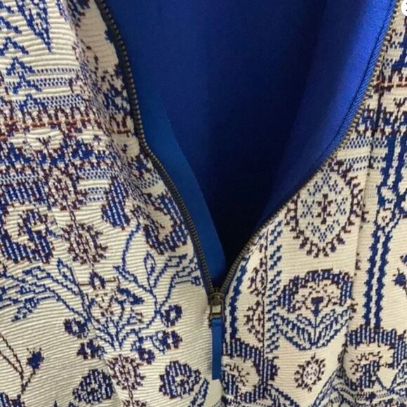 Anthropologie Dress Large Petite Blue Short Sleeve Midi Mock Neck Stretch Knit - Picture 6 of 7